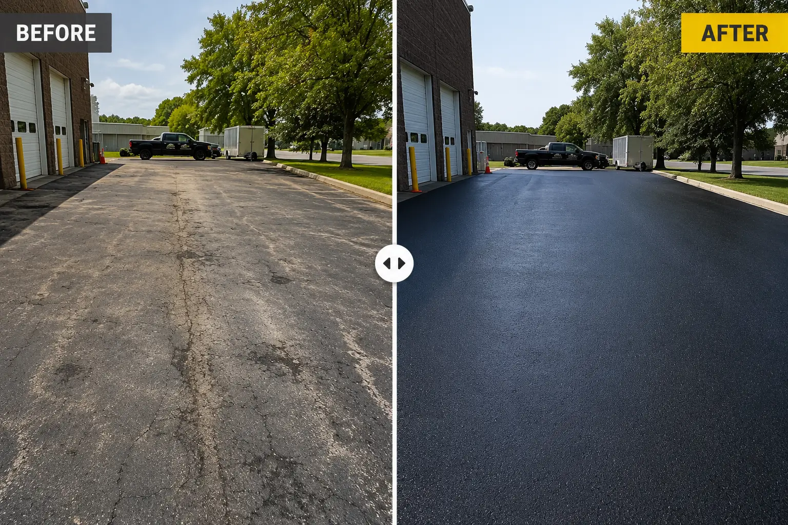 Before-and-after commercial asphalt paving work in the Allentown and Lehigh Valley service area