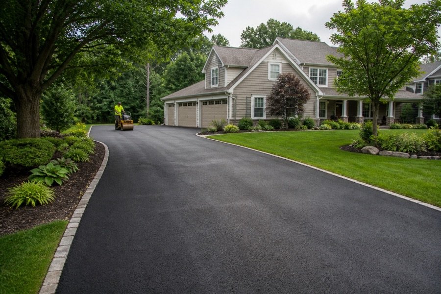 Newly paved residential asphalt driveway in Hellertown, Pennsylvania