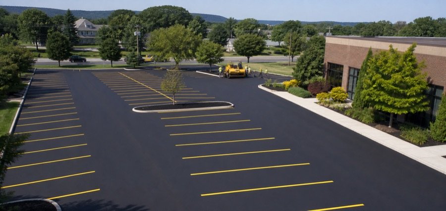 Commercial parking lot paving with fresh line striping in Bethlehem, Pennsylvania